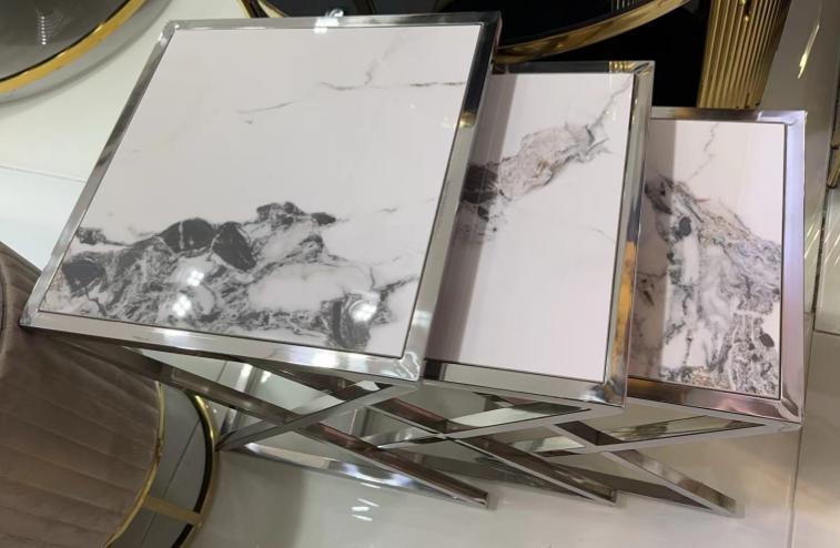 Modern Marble & Chrome Nesting Side Tables – Set of 3