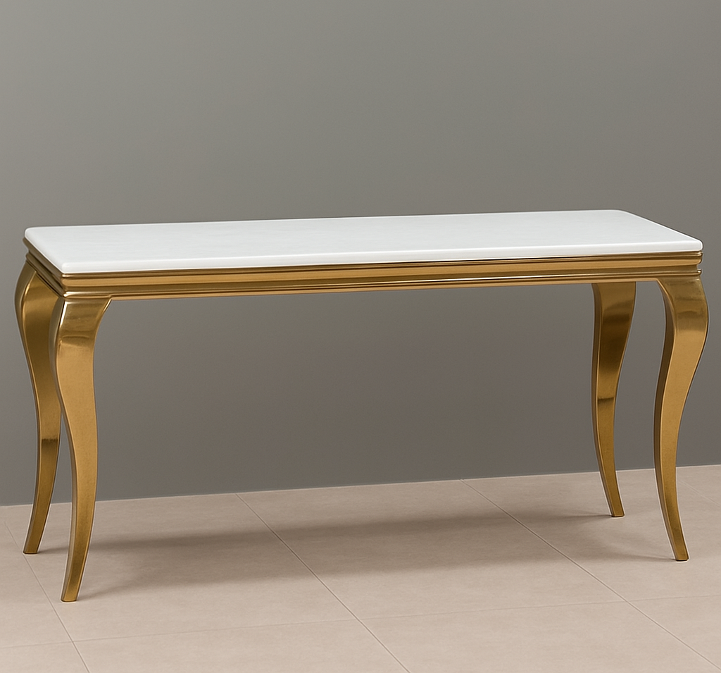 Luxury Gold Console Table with White Marble Top
