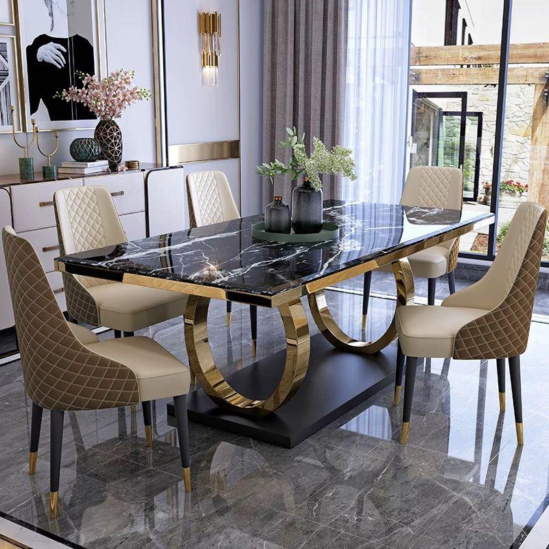 Luxury Marble & Gold Modern Dining Table Set with 6 Chairs