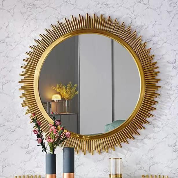 Golden Sunburst Round Wall Mirror – Modern Decorative Accent