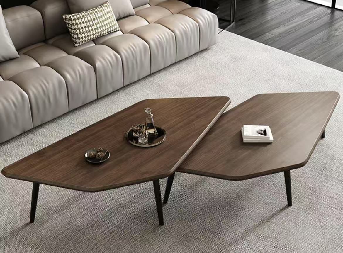 Modern Walnut Coffee Table with Angular Design – Living Room Centerpiece
