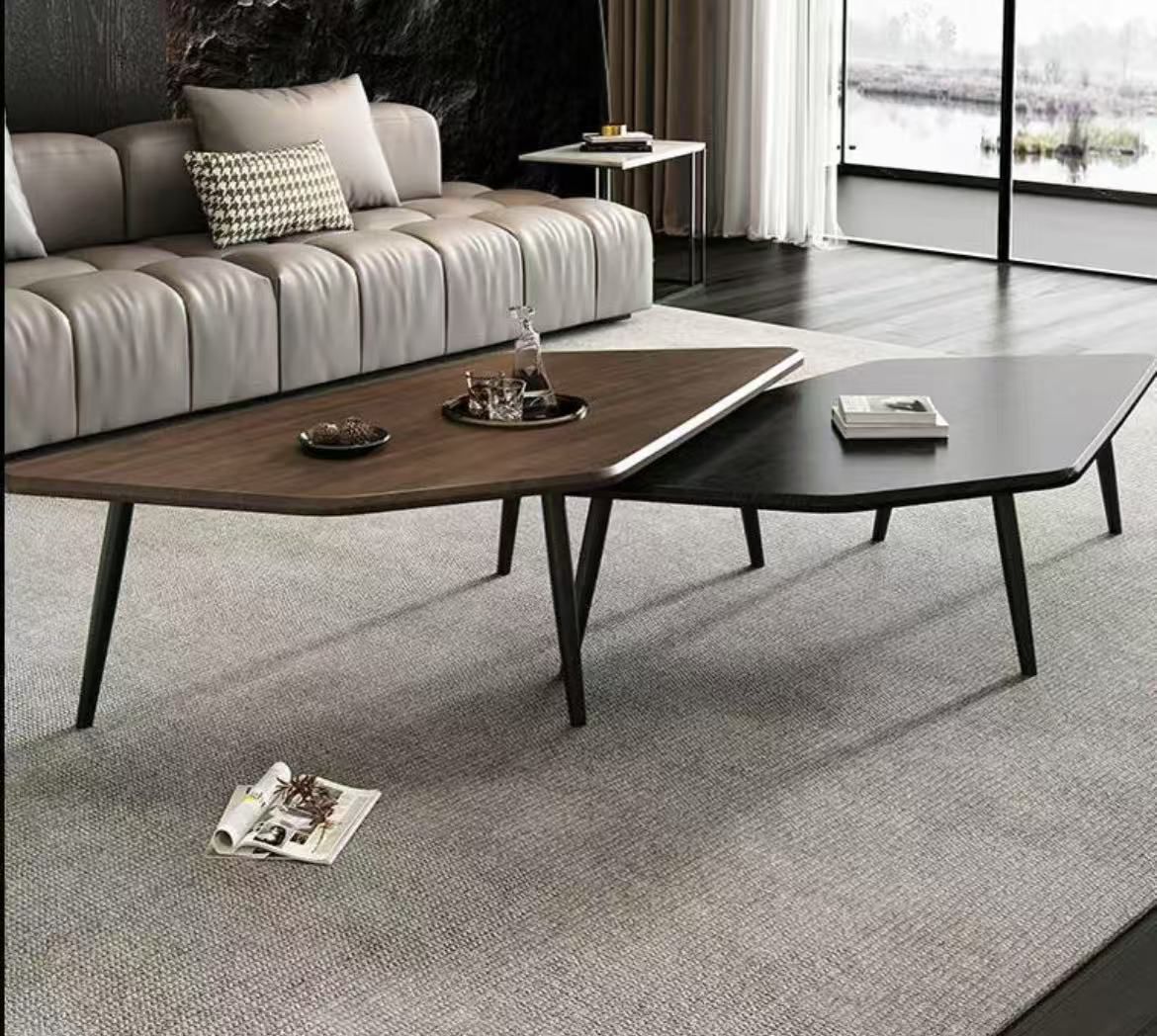 2-Piece Modern Coffee Table Set – Walnut & Black Minimalist Design