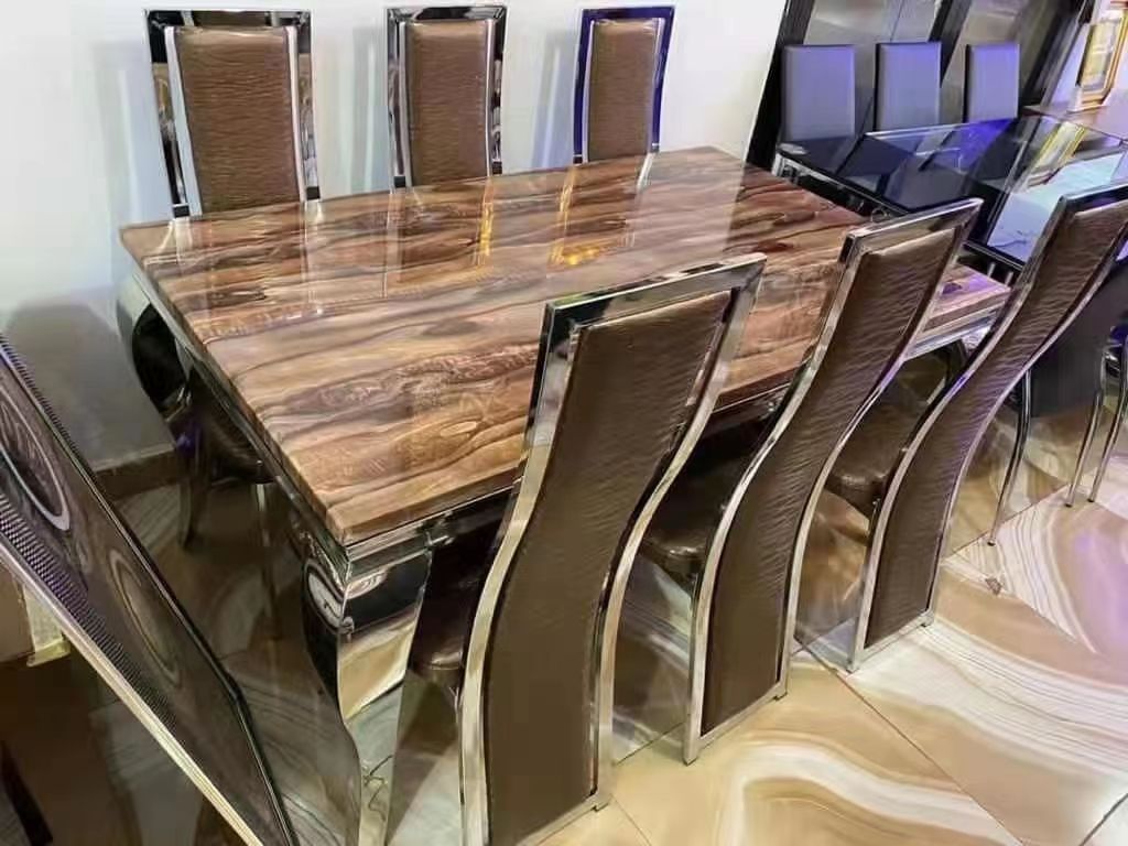 Luxury 6-Seater Marble-Top Dining Table Set with High-Back Chairs