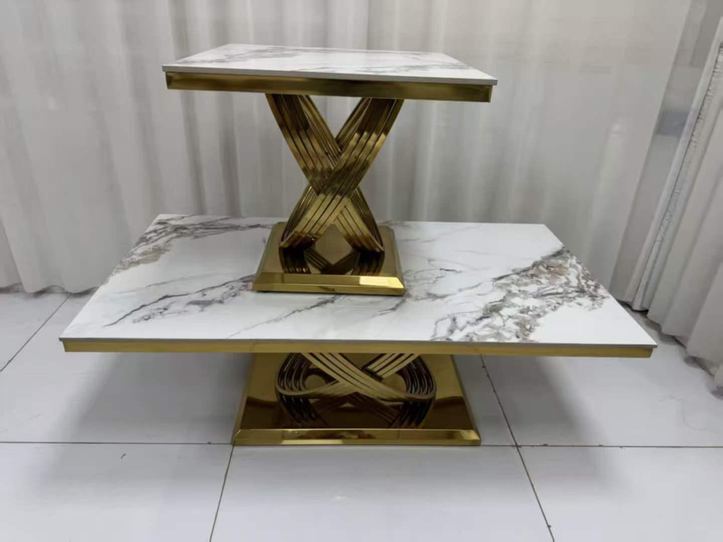 2-Piece Marble & Gold Coffee Table Set – Modern Luxury Living Room Design