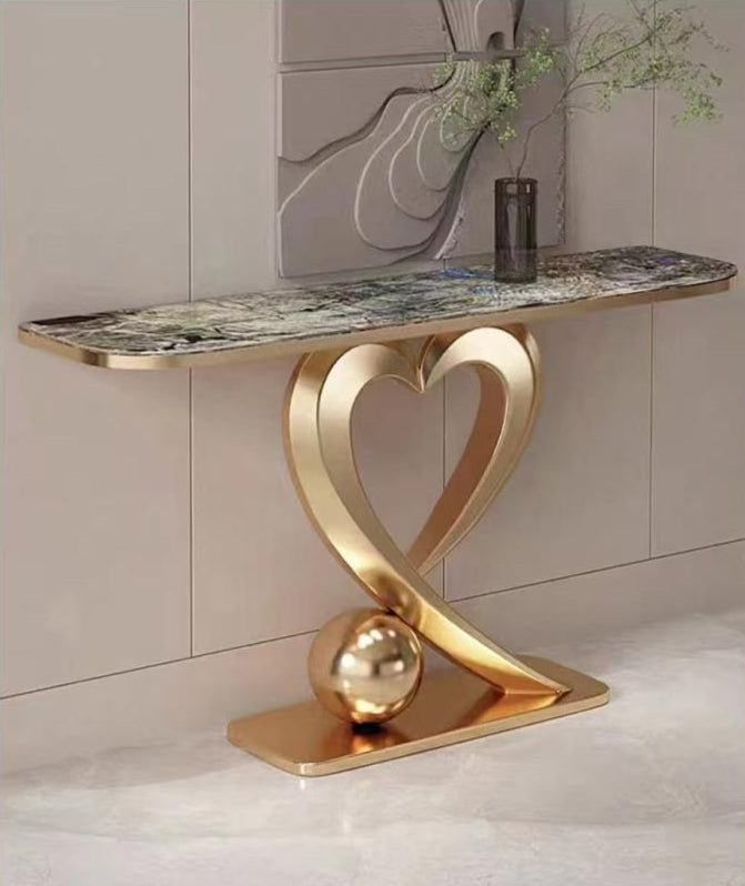 Luxury Heart-Shaped Gold Console Table with Marble Top