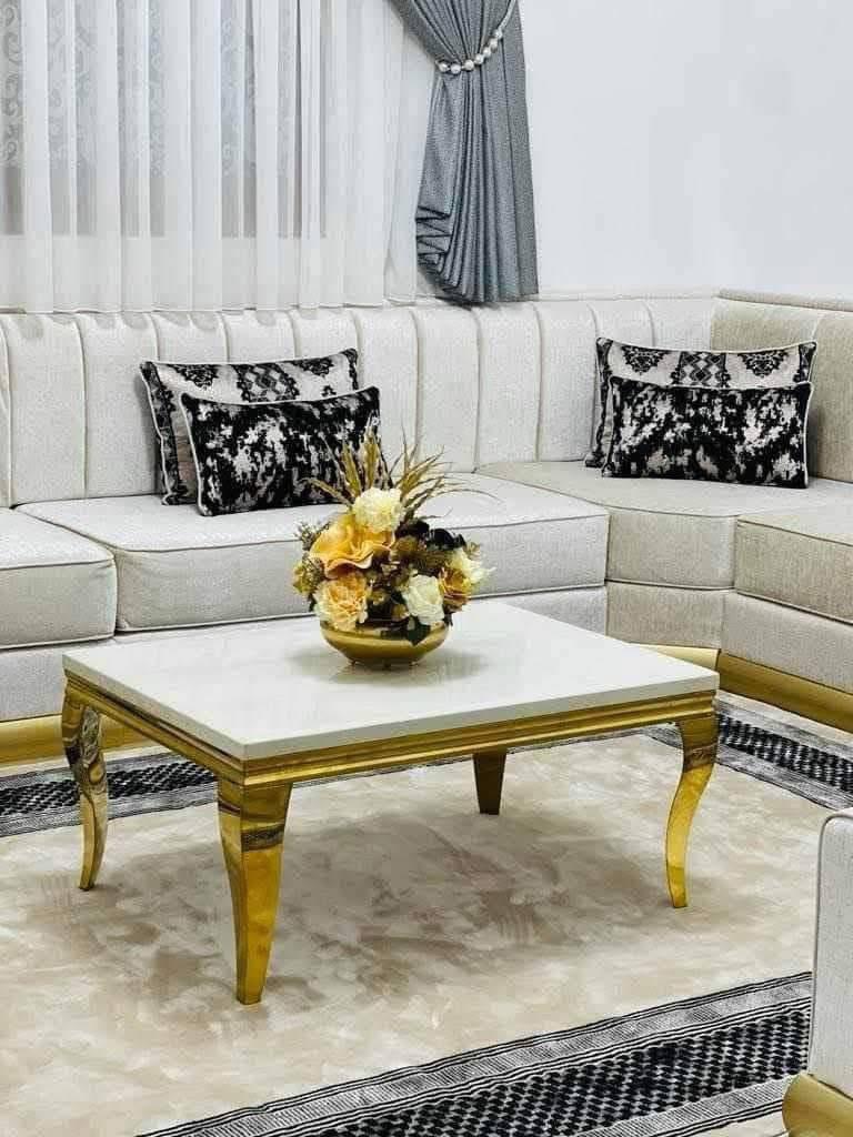 Luxury White Marble & Gold Coffee Table – Elegant Living Room Centerpiece