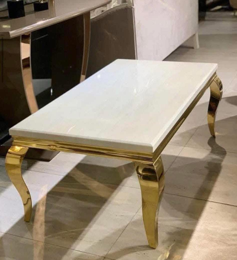 Luxury White Marble & Gold Coffee Table – Elegant Living Room Centerpiece