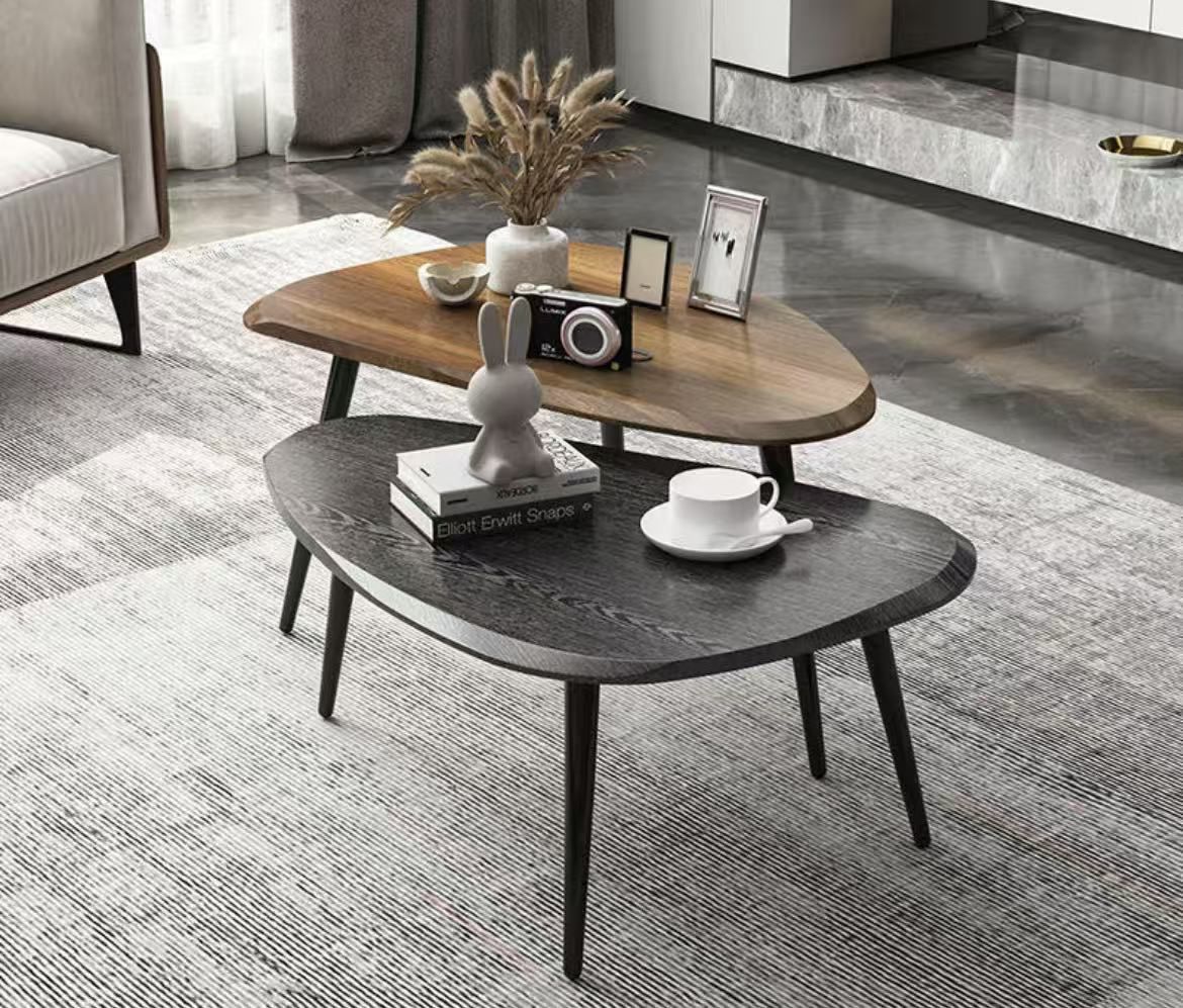 Modern Black & Walnut Nesting Coffee Table Set – 2 Piece