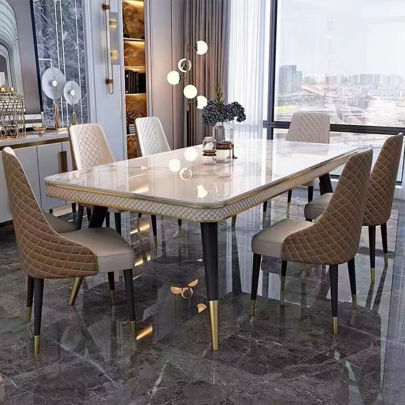 Modern Marble & Gold 6-Piece Dining Set with Upholstered Chairs