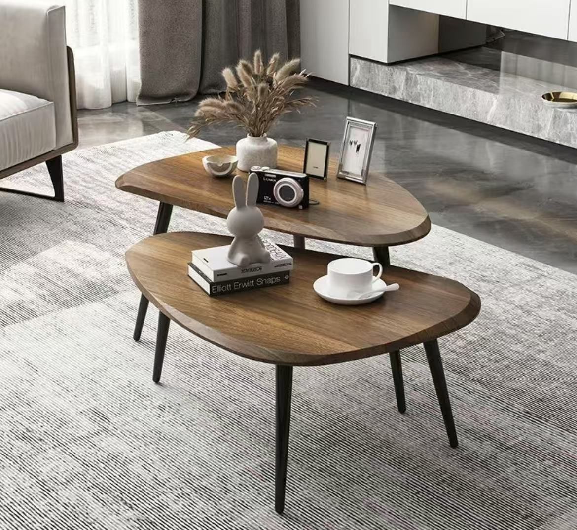 Contemporary Walnut Wood Nesting Coffee Table Set – 2 Piece