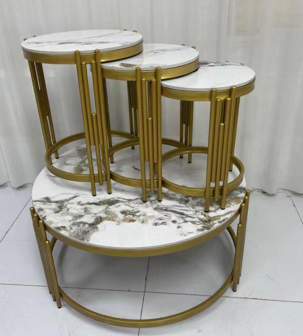 Luxury Modern Marble & Gold Nesting Coffee Table Set – Round Accent Tables 4 piece set