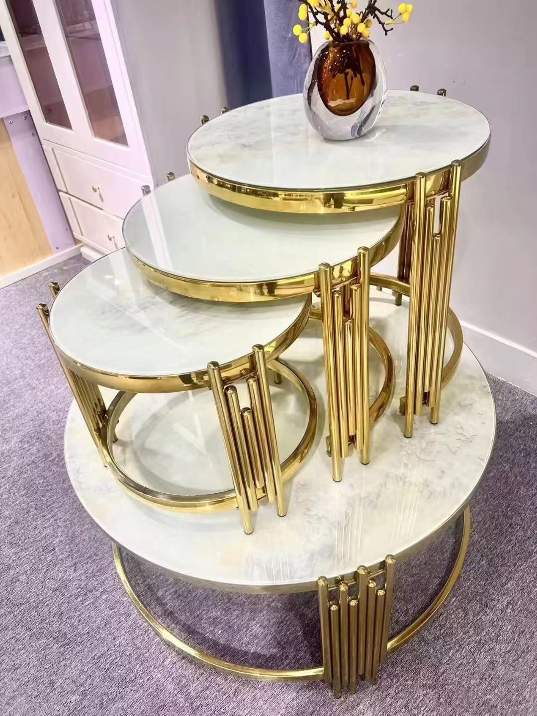 Luxury Gold Nesting Side Tables – Marble Top, Modern Art Deco Design (Set of 4)