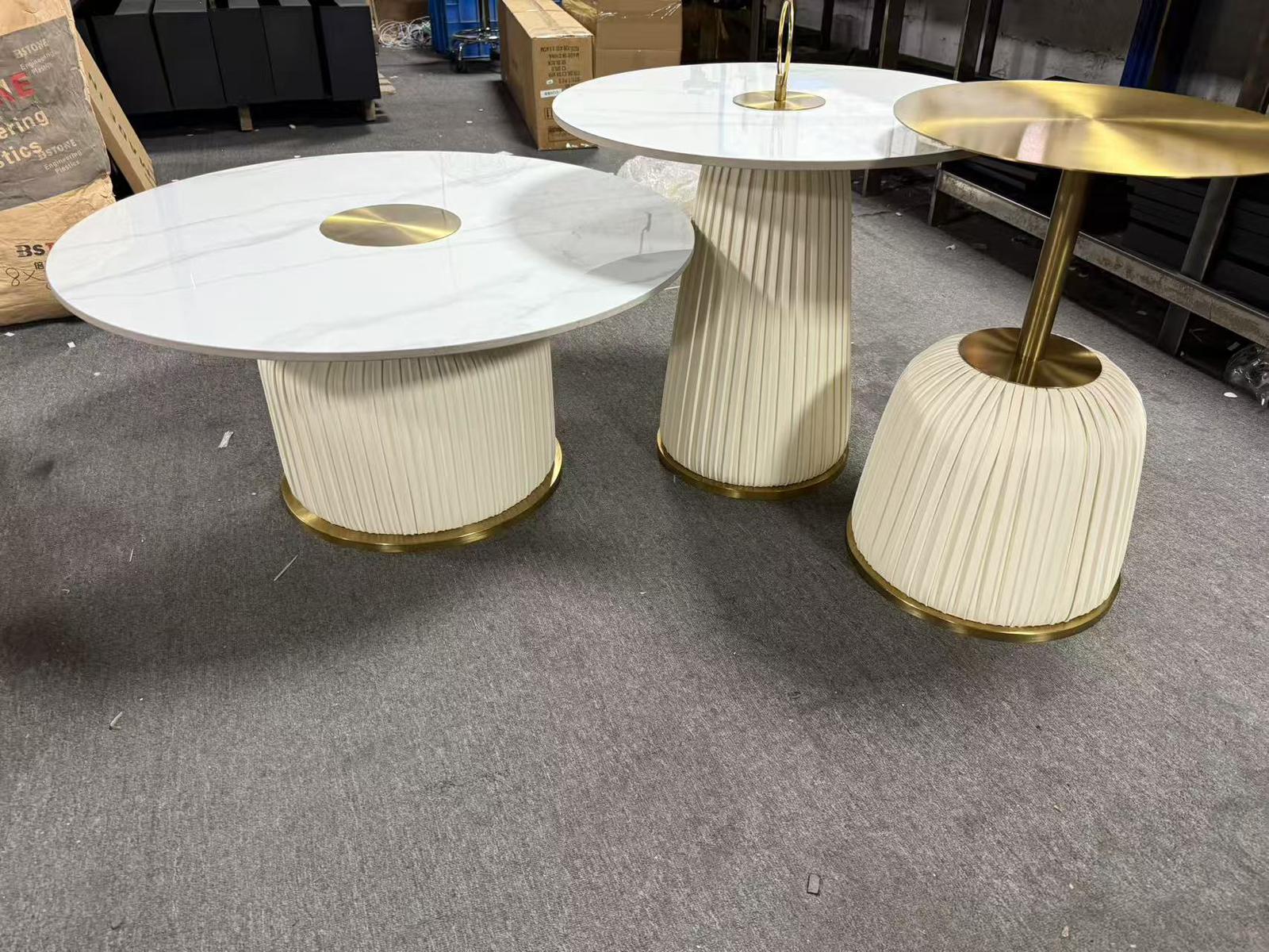 Modern White Marble & Gold Accent Coffee Table Set – Contemporary Luxury Design