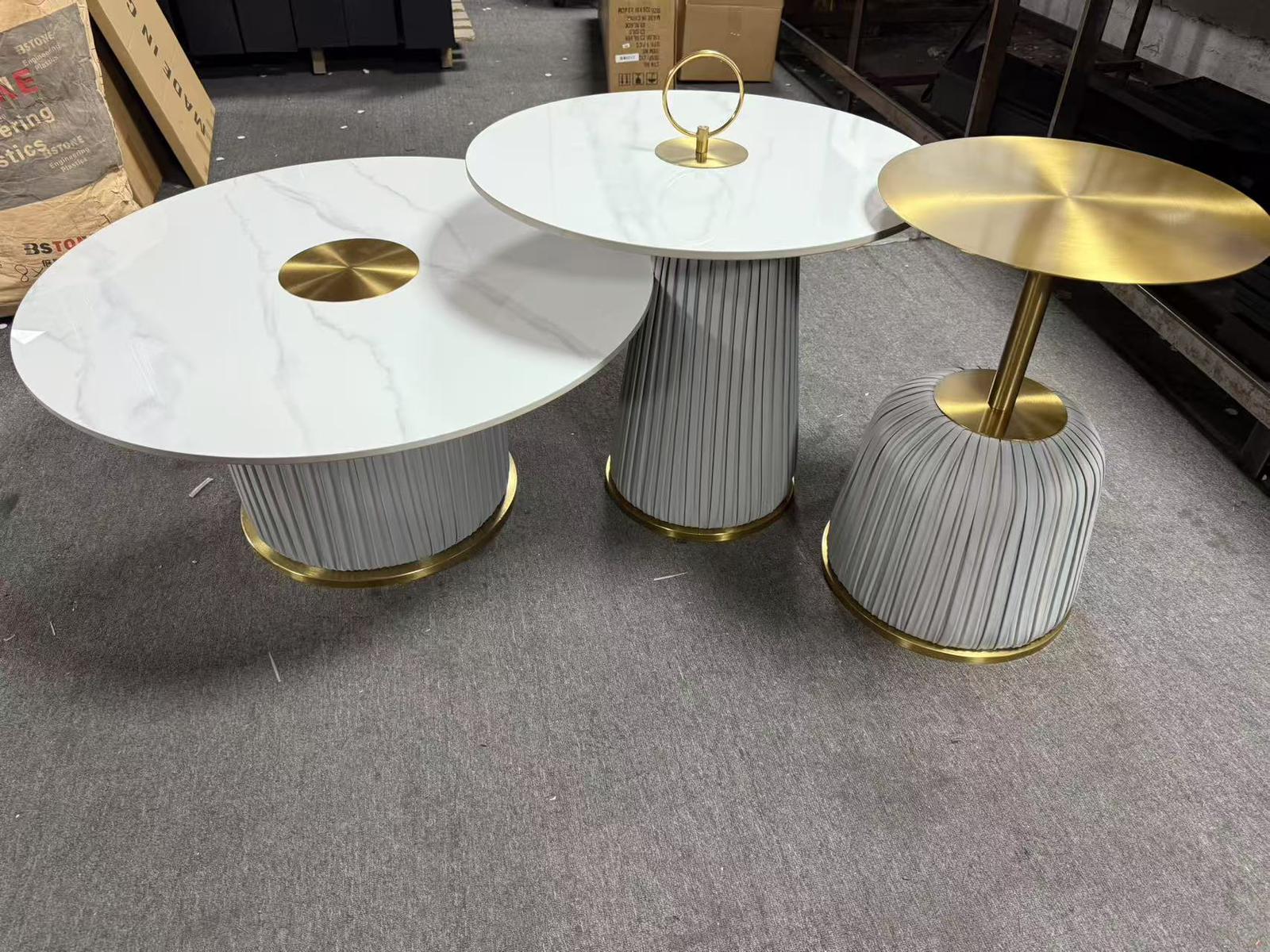 Luxury Modern Nesting Coffee Tables – White Marble & Gold Accent (Set of 3)