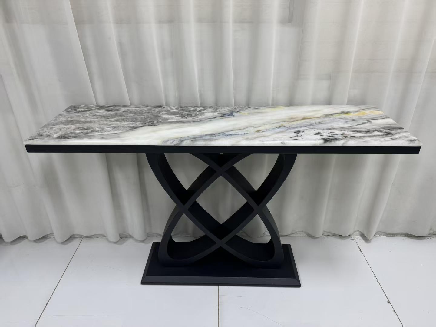 Modern Marble Top Console Table with Artistic Cross-Leg Base