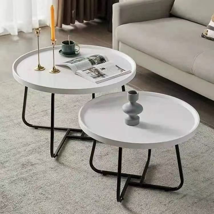 Modern Round Nesting Coffee Table Set – Wood Top & Metal Frame (2-Piece)