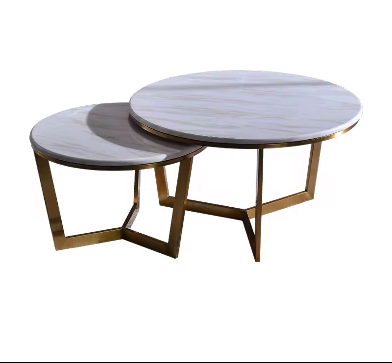 Modern Nesting Coffee Tables – White Marble Top with Gold Metal Base (Set of 2)