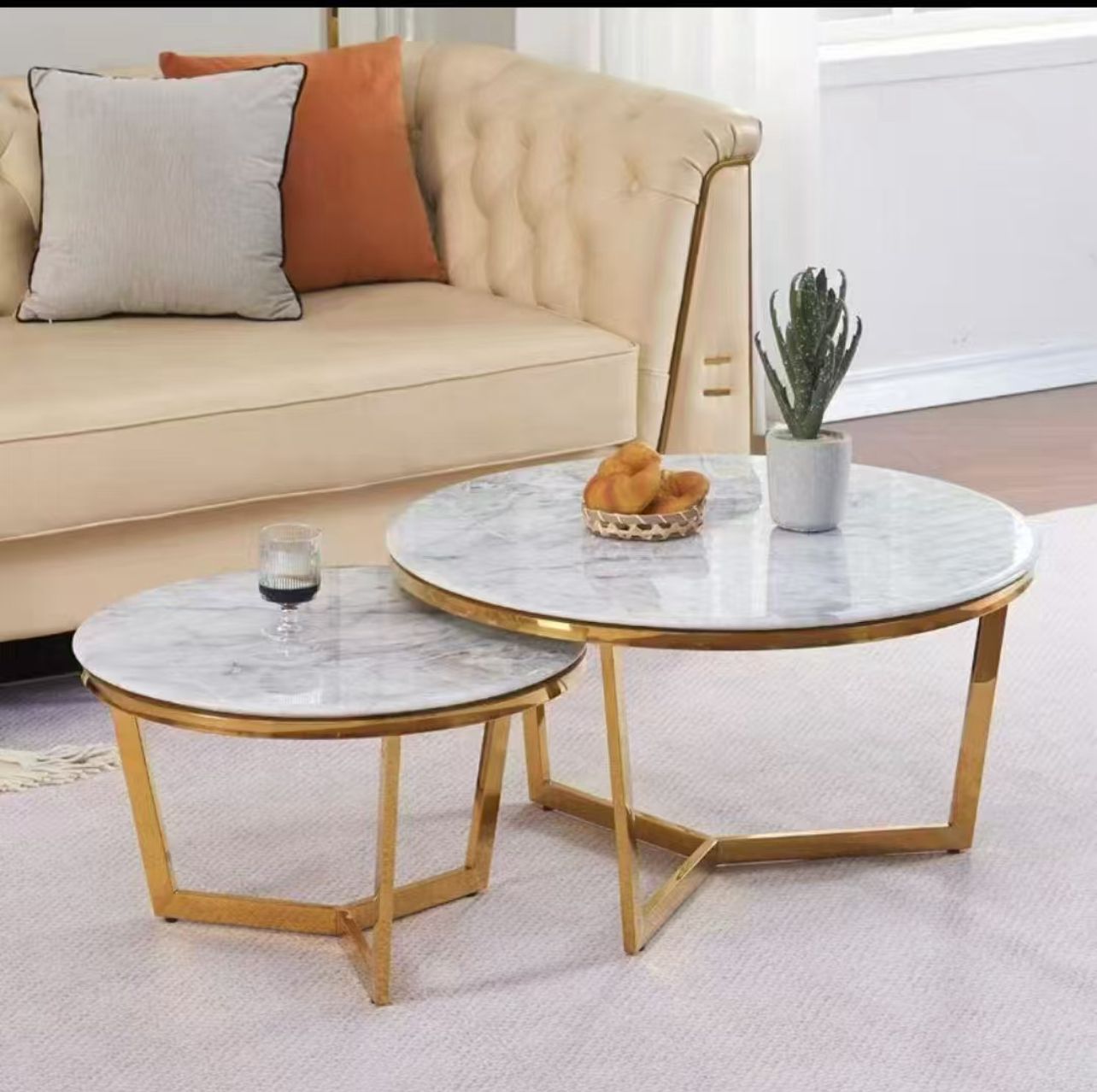 Luxury Marble & Gold Coffee Table Set – Modern Round Nesting Tables (2pcs)