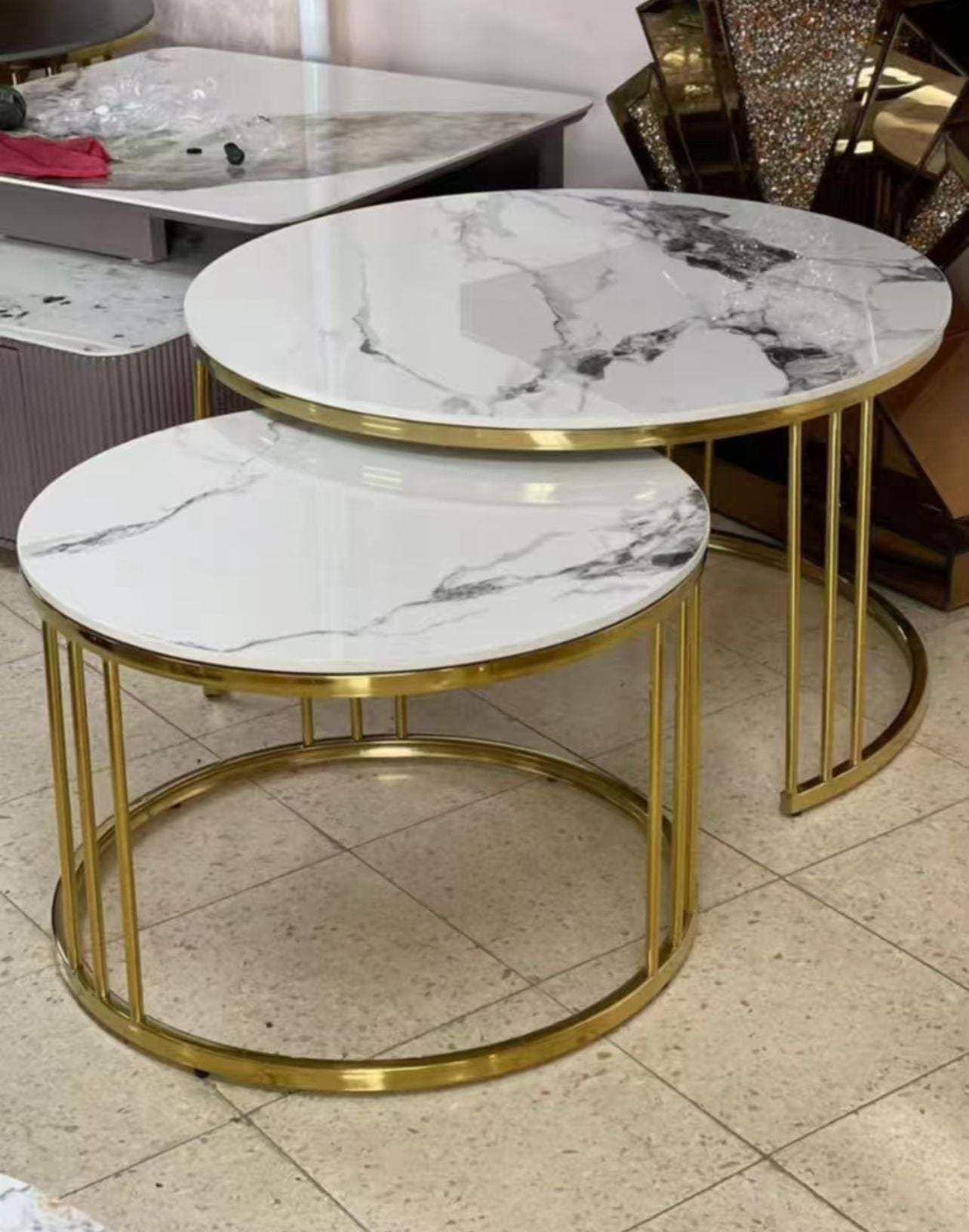 Modern Nesting Marble Coffee Tables  with Gold Base
