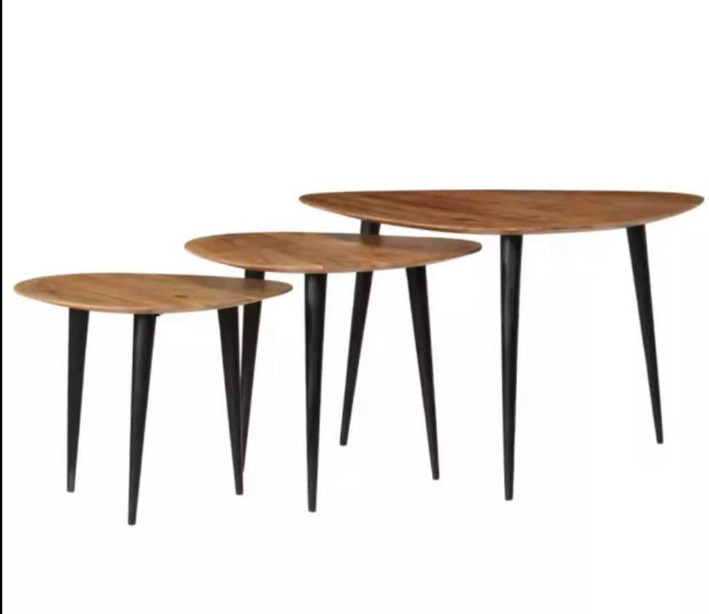 Modern Wooden Nesting Side Tables – Set of 3 with Black Metal Legs